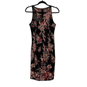 WHBM DRESS BLACK FLORAL MESH SIZE 6 EMBROIDERED FEMININE WHIMSIGOTH DATE NIGHT
